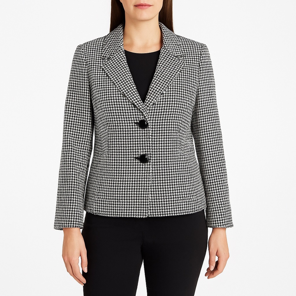 Talbots Houndstooth Stretch Blazer Black White Ca… - image 1